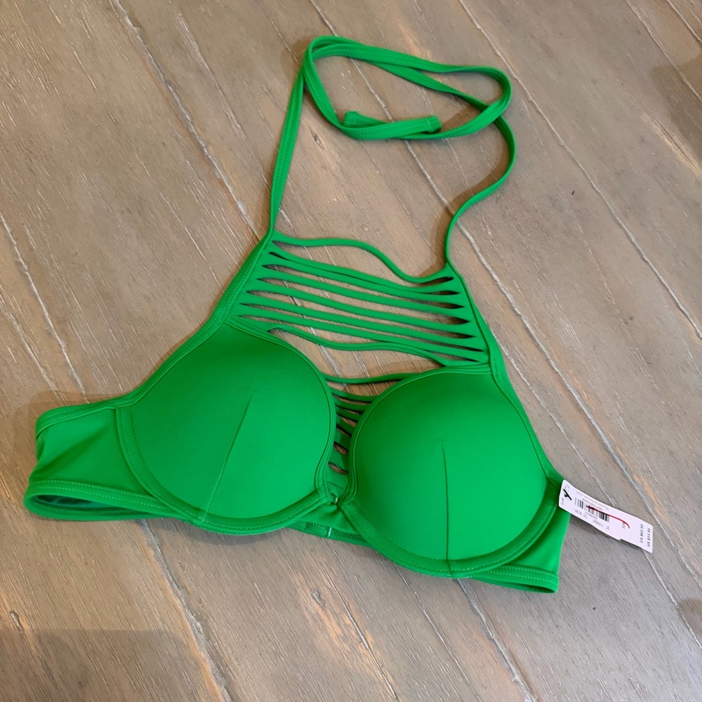 Victoria's Secret Bright Green Bikini Top with Strappy Detail